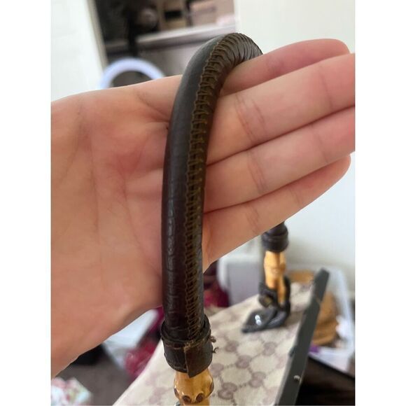 Gucci GG Canvas & Textured Leather Frame Bag with Bamboo Trim Handles - Picture 6 of 9